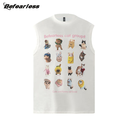 Cat Graphic Letter Sleeveless T-Shirt WN26282