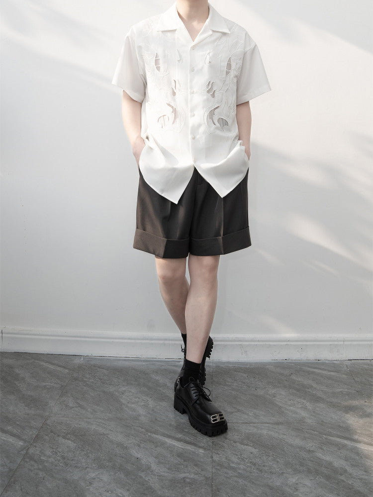 Design Embroidery Open Collar Short Sleeve Shirt WN23613