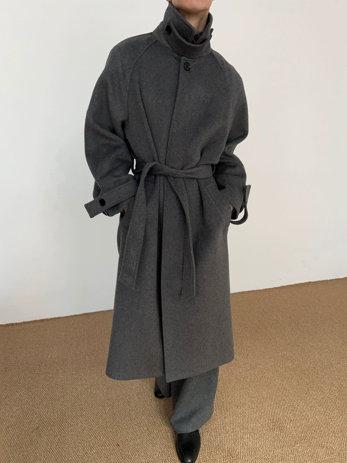 Belted Lapel Design Wool Coat WN21591