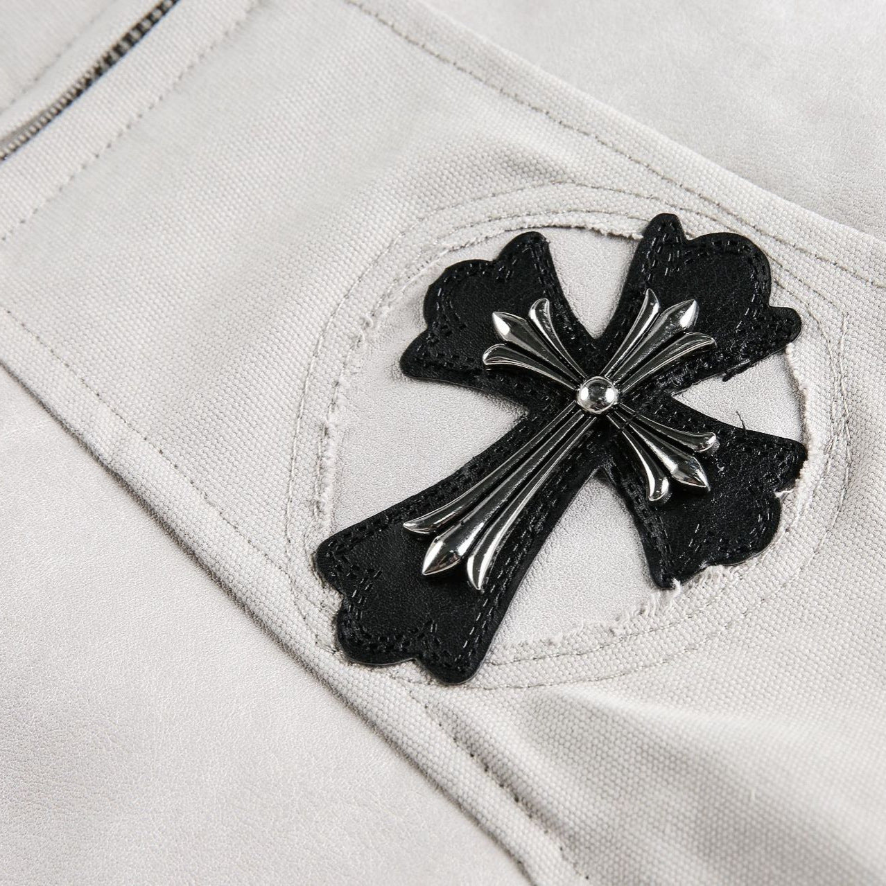 Cross Patchwork Oversize PU Leather Jacket WN23034