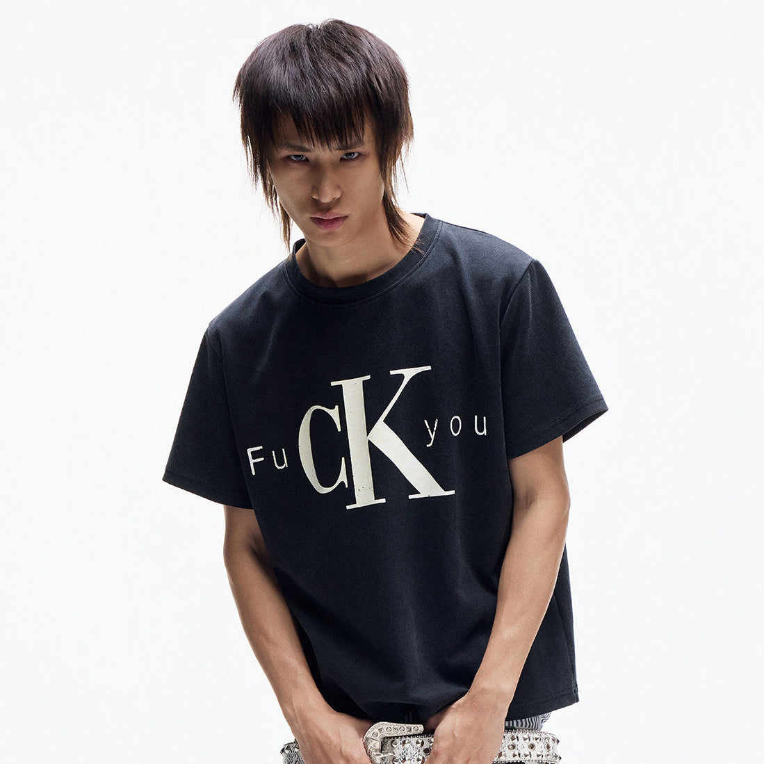 Washed Slogan Print Oversize Short Sleeve T-Shirt WN27340