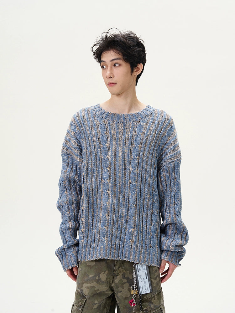 Round Neck Oversize Cable Knit Sweater WN9487