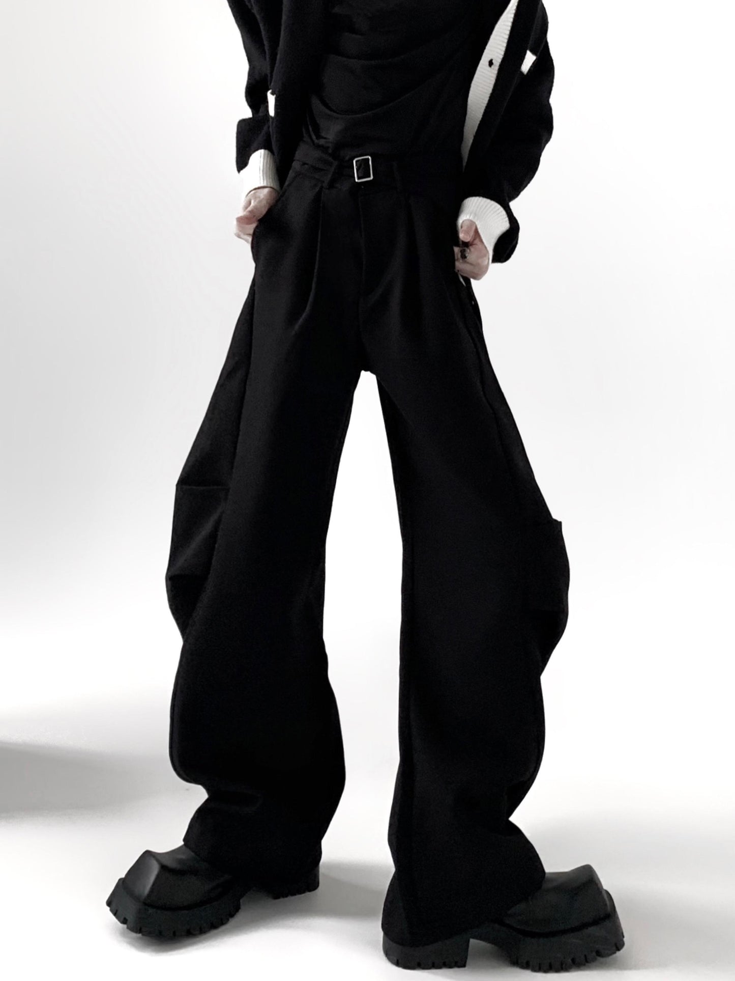 3D Pleats Draping Wide Leg Trousers WN15410