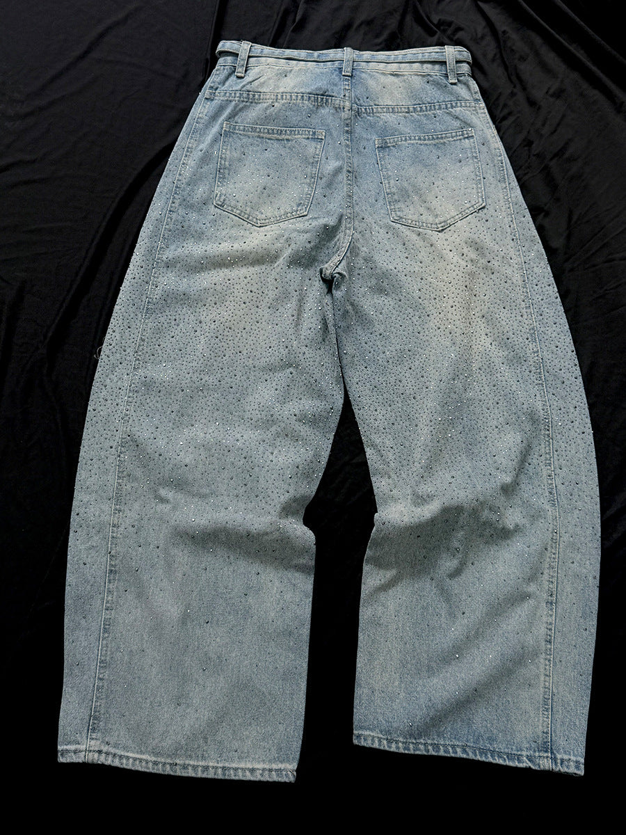 Rhinestone Drawstring Wide Leg Denim Jeans WN25560