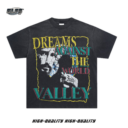Washed Portrait Letter Short Sleeve T-Shirt WN26577
