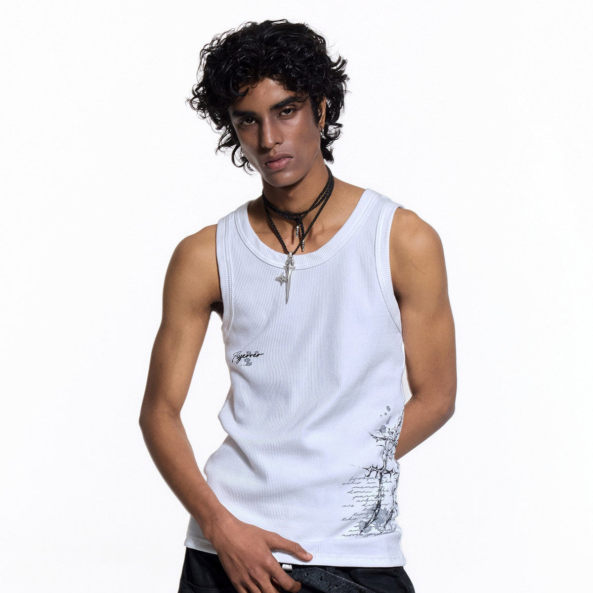 Print Ribbed Damage Tank Top WN27438