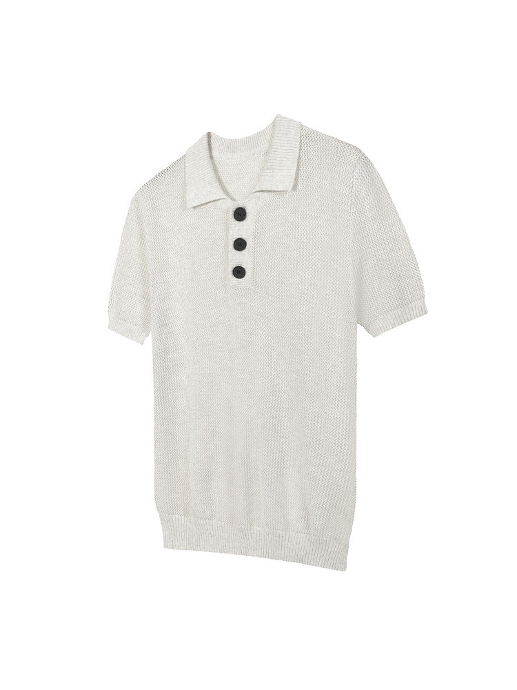 Openwork Polo-Collar Knit Short Sleeve T-Shirt WN27149