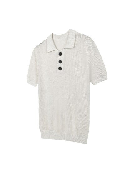 Openwork Polo-Collar Knit Short Sleeve T-Shirt WN27149