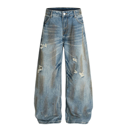 Washed Damage Barrel Denim Jeans WN26080