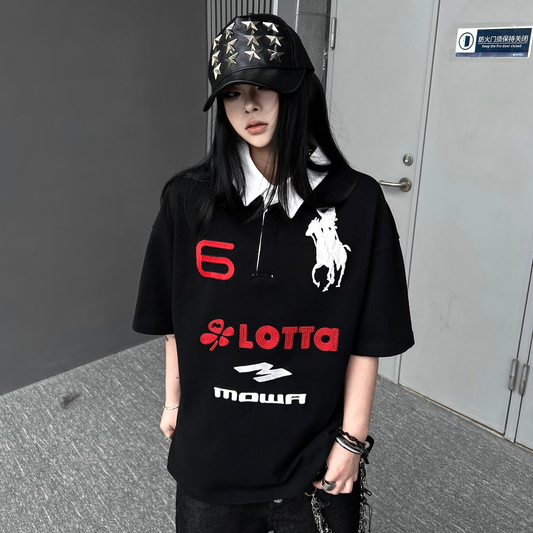 Angel Horse Embroidery Short Sleeve Polo T-Shirt WN24211