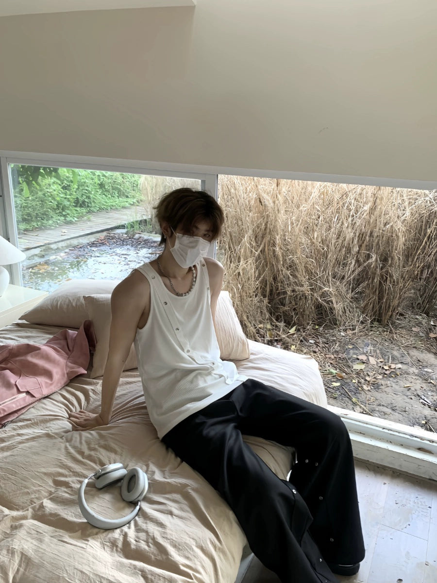 Asymmetrical Button Design Sleeveless T-Shirt WN19839