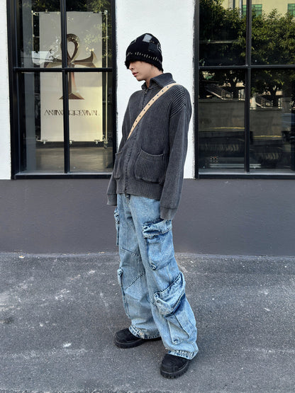 Lapel Minimal Zipper Knit Cardigan WN22998