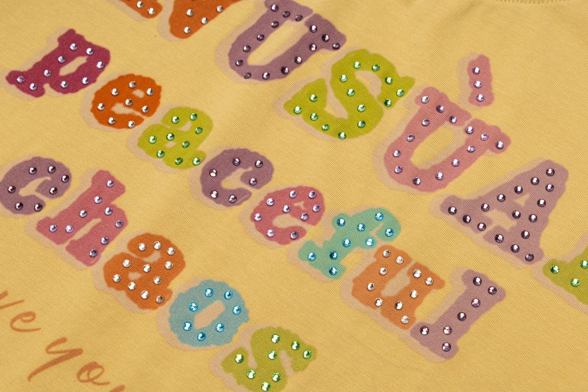 Letter Studs Oversize Short Sleeve T-Shirt WN25840