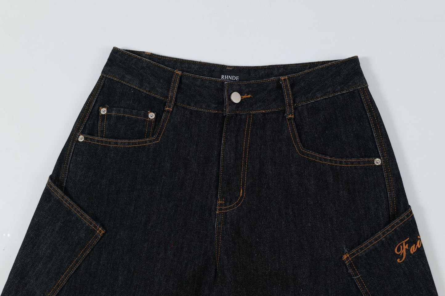 Patchwork Washed Straight-Leg Denim Jeans WN11327