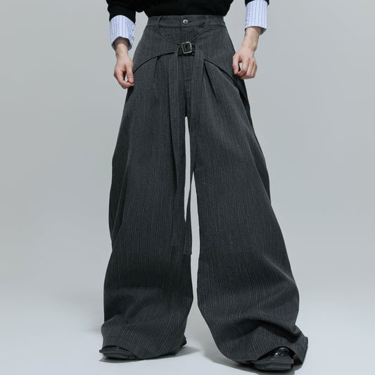 Deconstructed Vertical Stripe Wide Leg Trousers WN21716