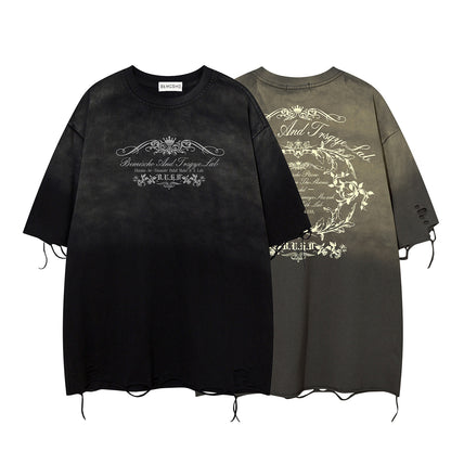 Gradient Washed Damage Oversize Short Sleeve T-Shirt WN26927