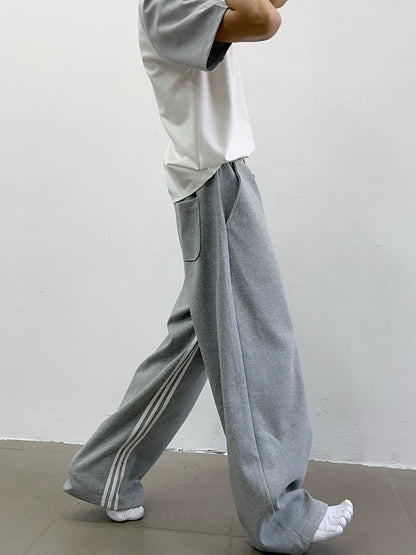 Drawstring Inner Stripes Wide-Leg Sweatpants WN7416