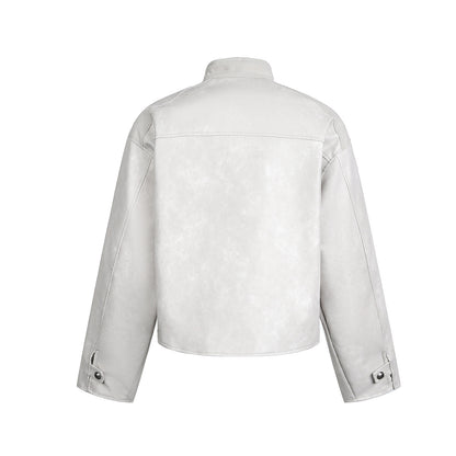 Cross Patchwork Oversize PU Leather Jacket WN23034