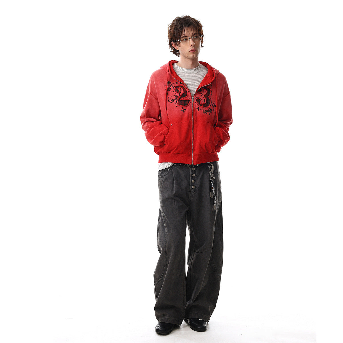 Gradient Number Print Zipper Hoodie WN25524
