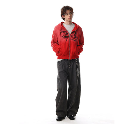 Gradient Number Print Zipper Hoodie WN25524