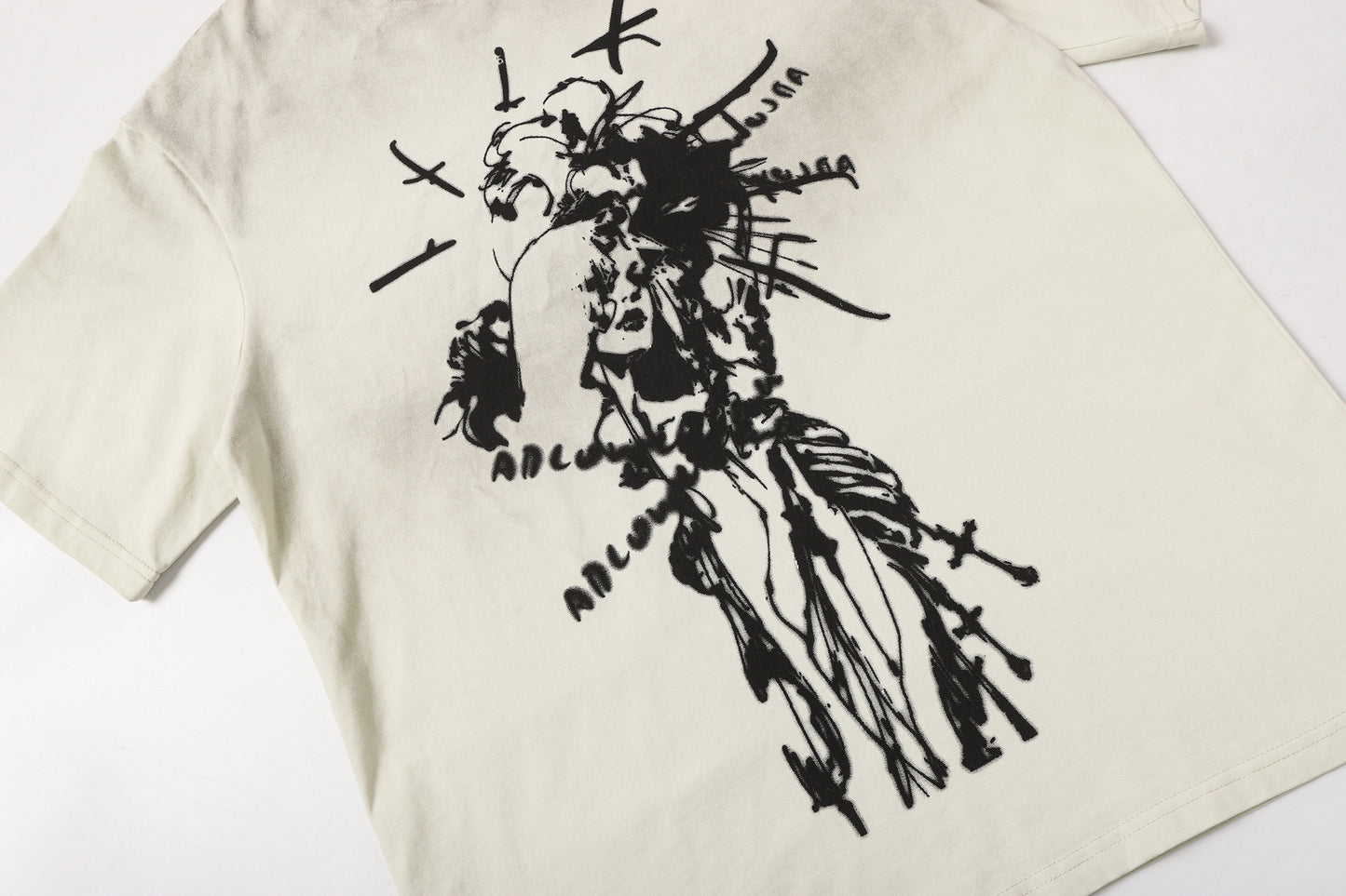 Washed Graphic Art Print Short Sleeve T-Shirt WN25761
