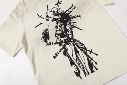 Washed Graphic Art Print Short Sleeve T-Shirt WN25761