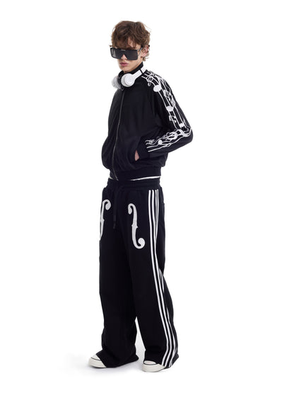 Raglan Music Note Graphic Print Zipper Jacket WN27205