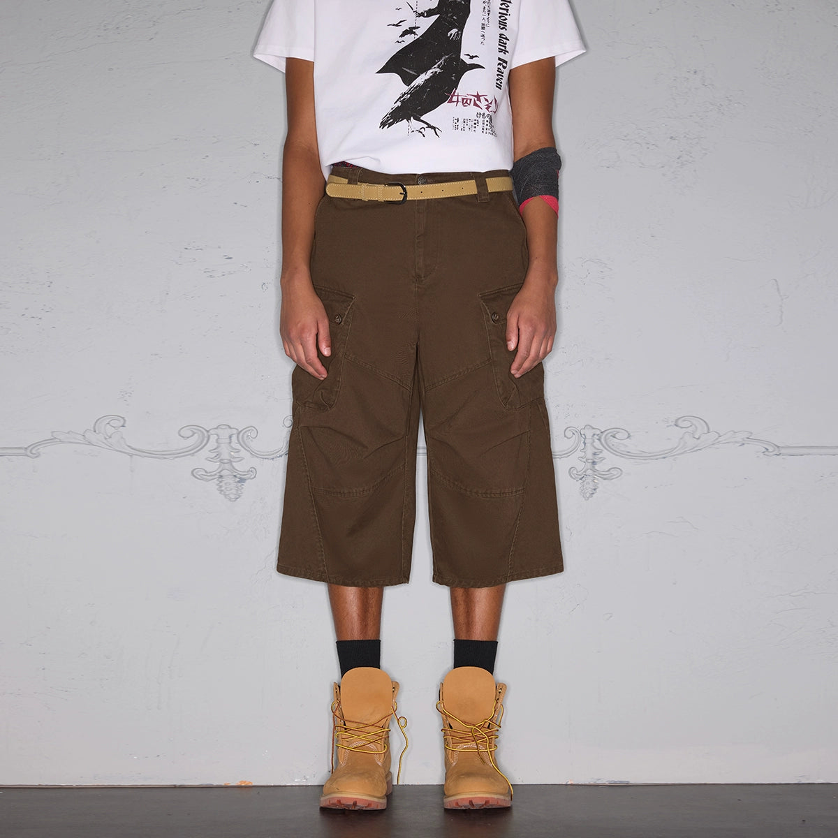 Pleats Wide Leg 3D Pocket Cargo Half Pants WN17914