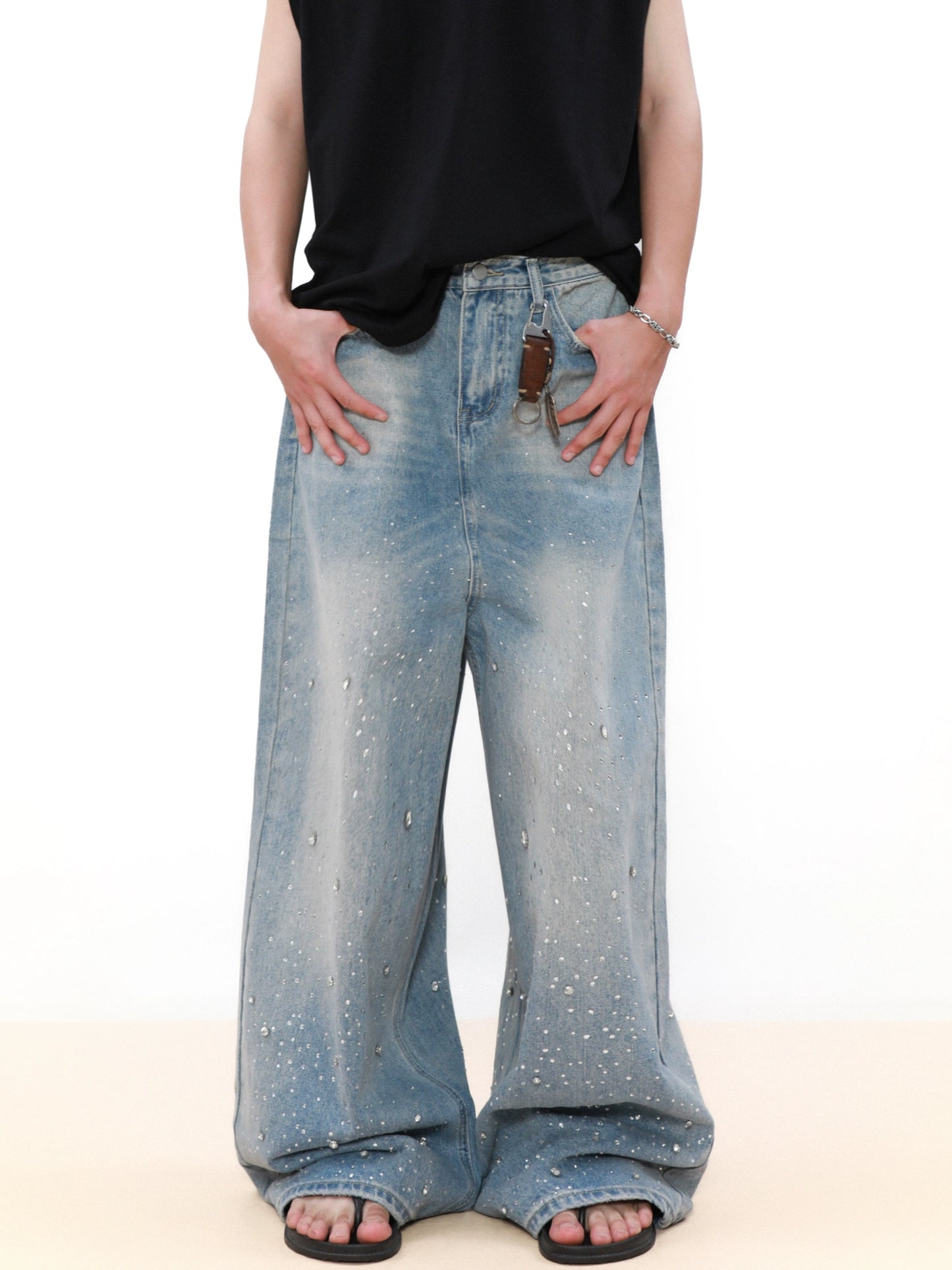 Rhinestone Wide Leg Denim Jeans WN8341