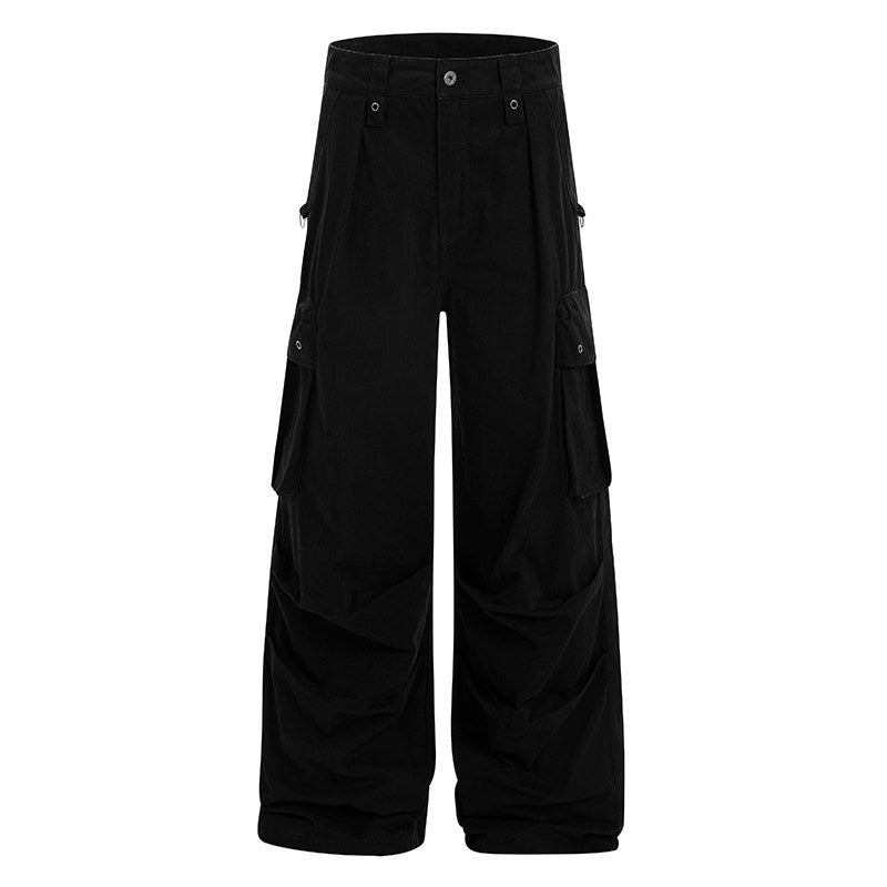 Multi-Pocket Parachute Pleats Wide Leg Cargo Pants WN24227