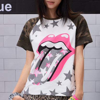Raglan Camo Star Lip Graphic Print Long Sleeve T-Shirt & Short Sleeve Shirt WN27192