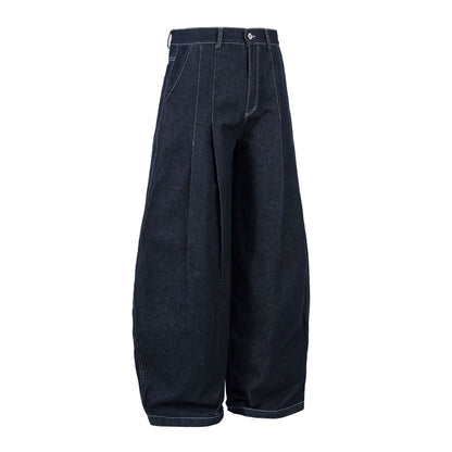 Raw Pleats Wide Leg Denim Jeans WN25990