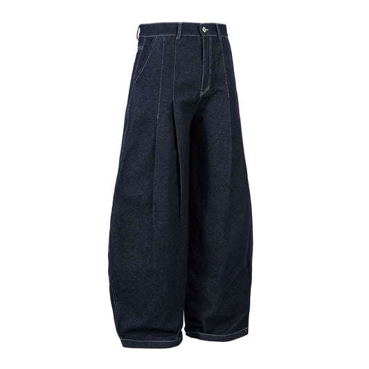 Raw Pleats Wide Leg Denim Jeans WN25990