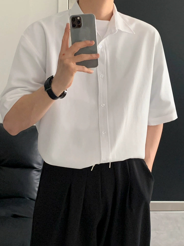 Lapel Solid Color Short Sleeve Shirt WN20231
