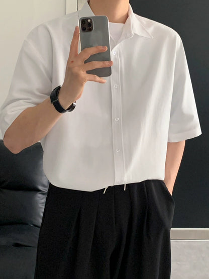 Lapel Solid Color Short Sleeve Shirt WN20231