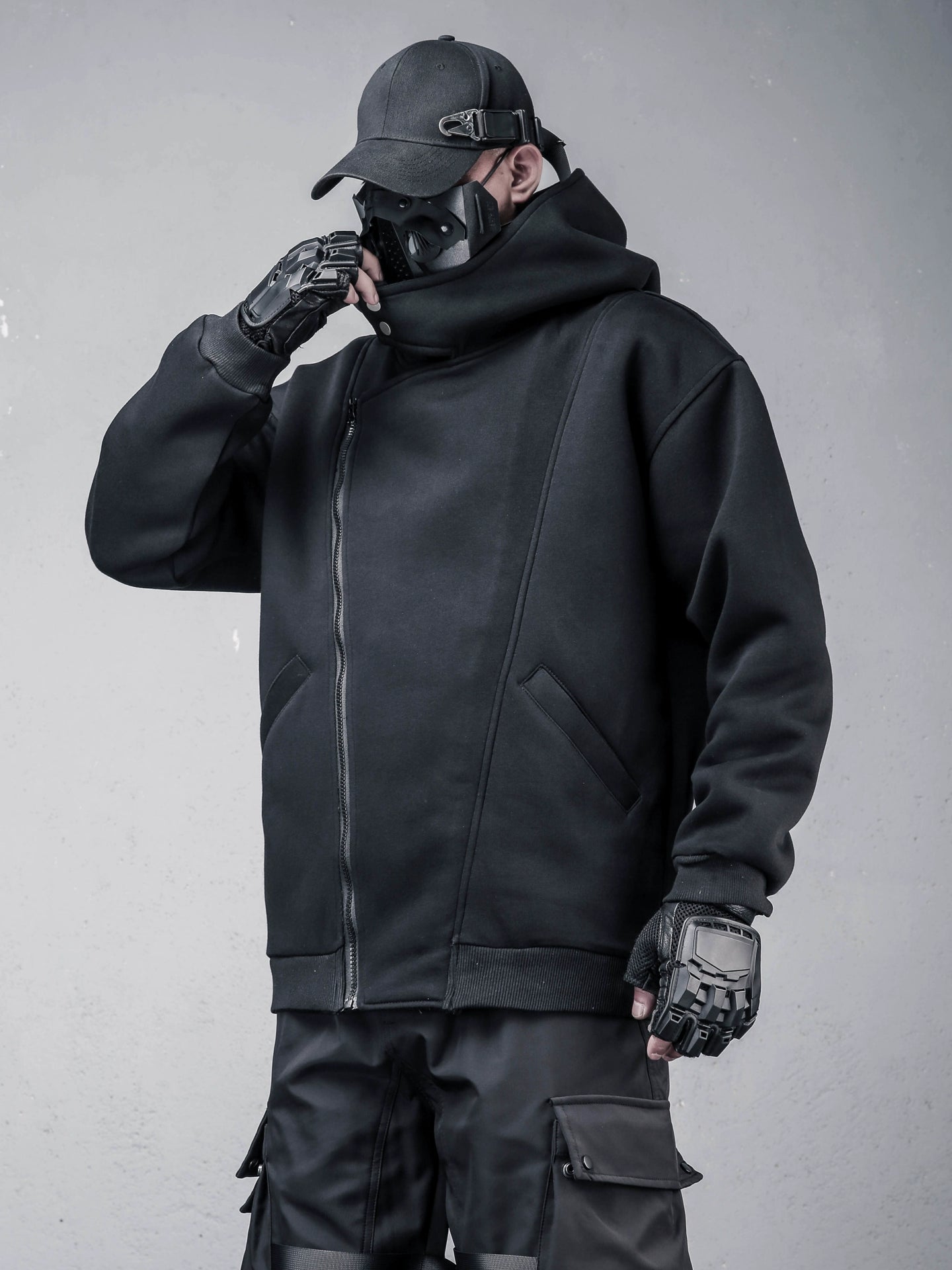 Oversize Asymmetric Zip Tactical Hoodie WN22312