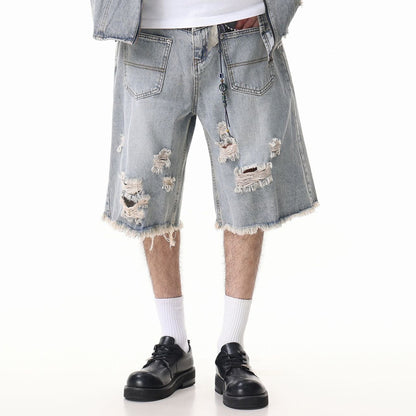 Washed Damage Wide Leg Denim Short Pants WN25596