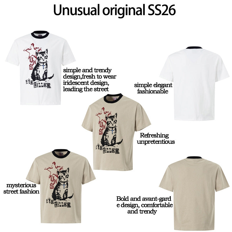 Painting Cat Graphic Short Sleeve T-Shirt WN26051