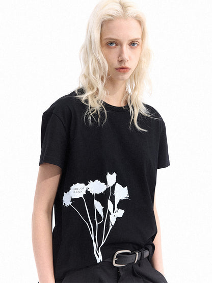 Flower Print Cotton Short Sleeve T-Shirt WN27117
