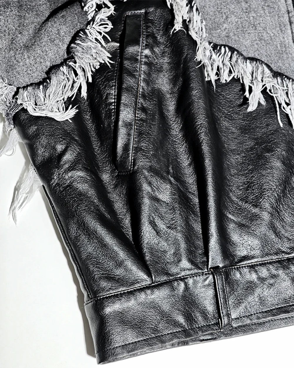 Washed Frayed Patchwork Contrast Hooded Jacket WN27864