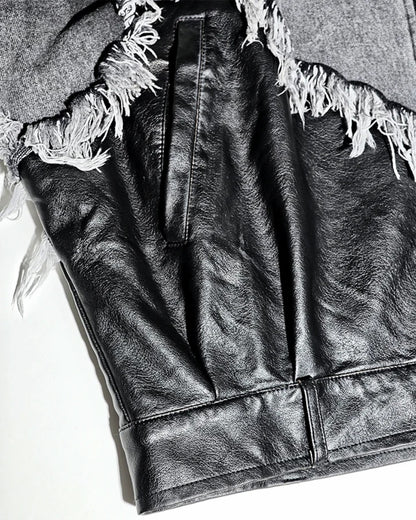 Washed Frayed Patchwork Contrast Hooded Jacket WN27864