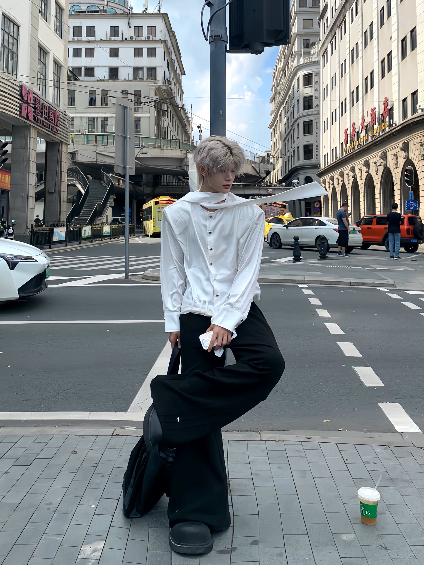 Liquid Texture Design Necktie & Long Sleeve Shirt WN19778