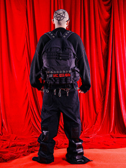 PU Leather Mix Zipper Design Wide Leg Pants WN17205