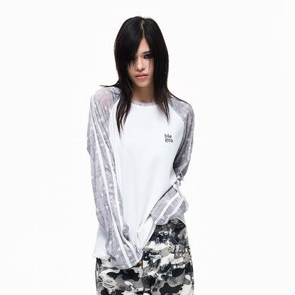 Waffle Contrast-Tape Embroidery Raglan Long Sleeve T-Shirt WN27323