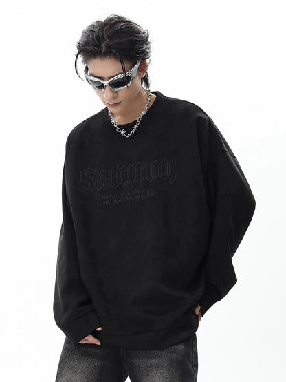 Suede Embroidery Round Neck Oversize Sweatshirt WN10241