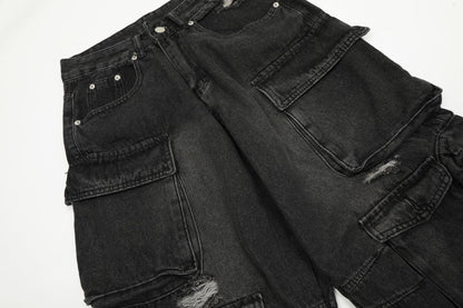 Multi-Pocket Wide-Leg Denim Cargo Jeans WN11108