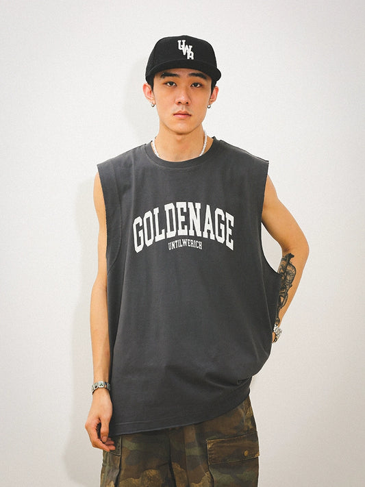 Oversize Graphic Letter Print Sleeveless T-Shirt WN17729