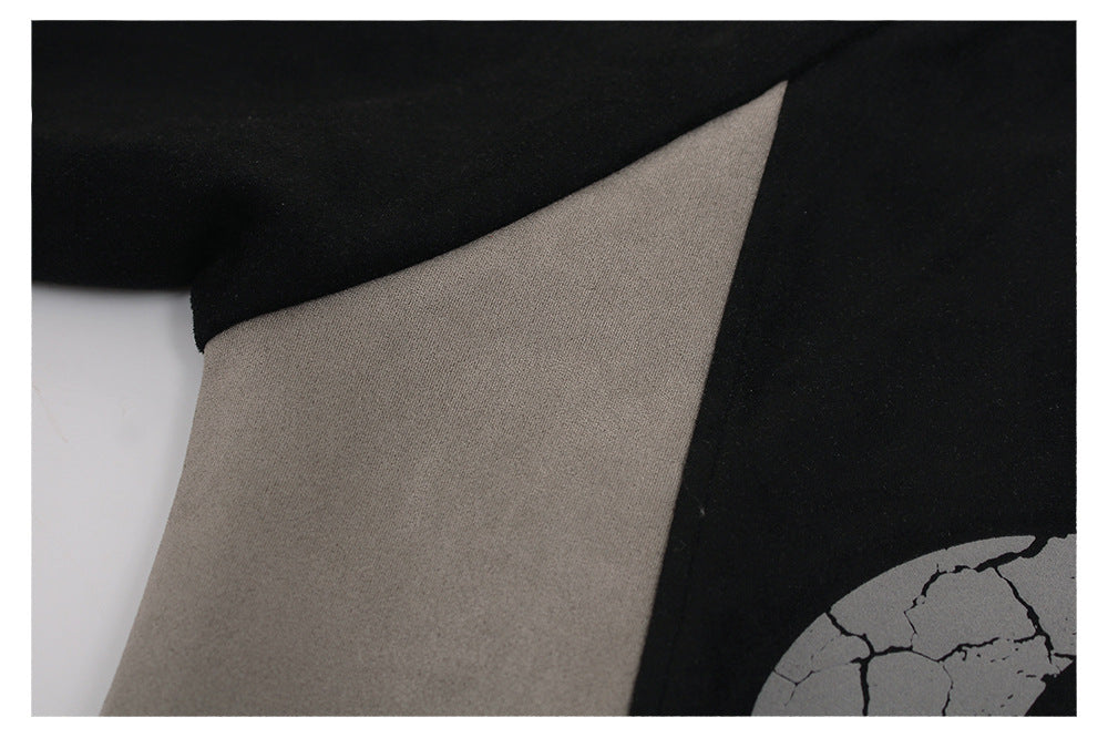 Suede Panel Letter Print Zipper Hoodie WN26524