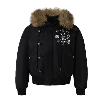 Fake Fur Collar Embroidery Puffer Jacket WN23213