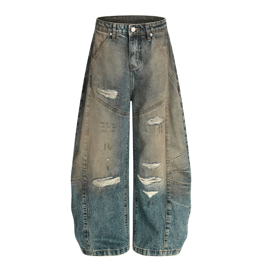 Washed Deconstruction Barrel Denim Jeans WN26067